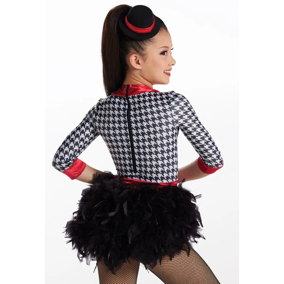 Weissman Red and Black Dance Costume with Feathered Skirt - Picture 3 of 4